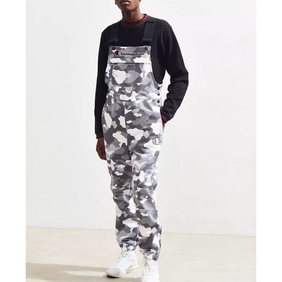 Urban Outfitters Champion Grey Camouflage Super Fleece Bib Overalls Size XS - Picture 1 of 11